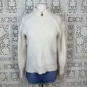American Eagle Cream Ivory‎ Chunky Knit Mockneck Wool Blend Sweater Sz Small